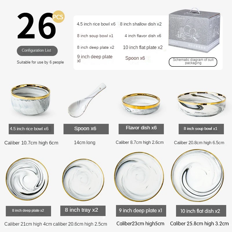 Gold marble dishes and plates set modern fine bone china porcelain ceramic luxury plates dinnerware sets for restaurant home