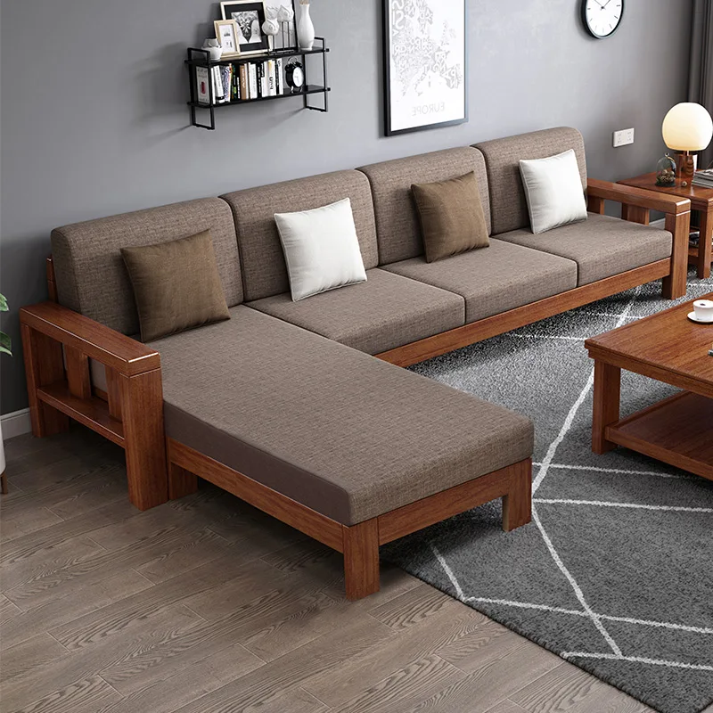 the new High-end Living Room Furniture Chinese Style Walnut Solid wooden Frame Fabric chinese sofa