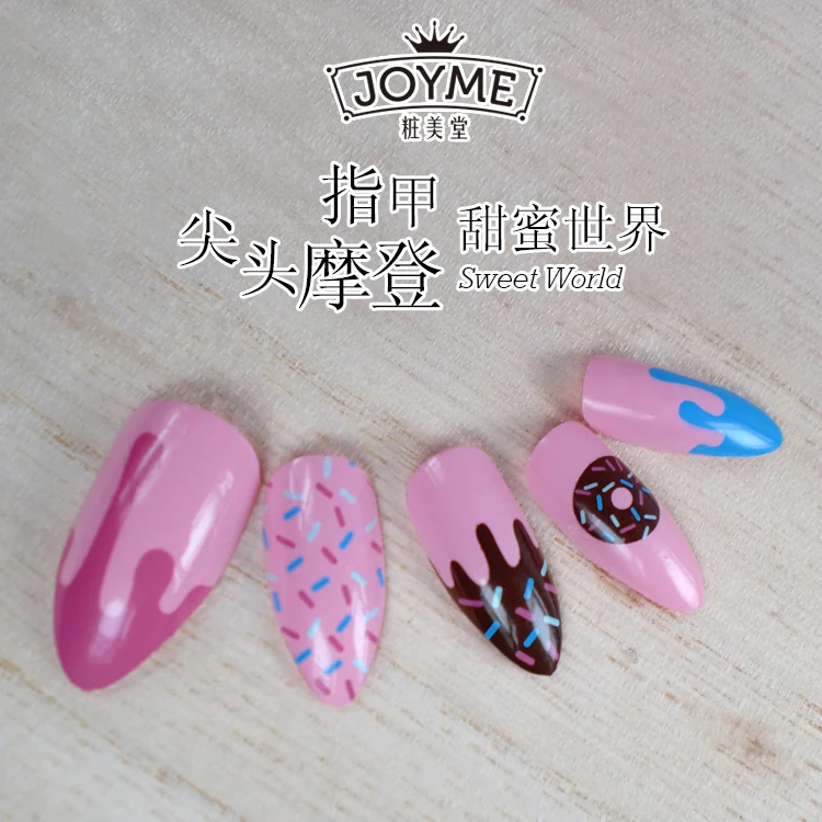 
NEWAIR high quality stiletto nail tips cute ice cream pattern pre designed nail tip full cover false nails 