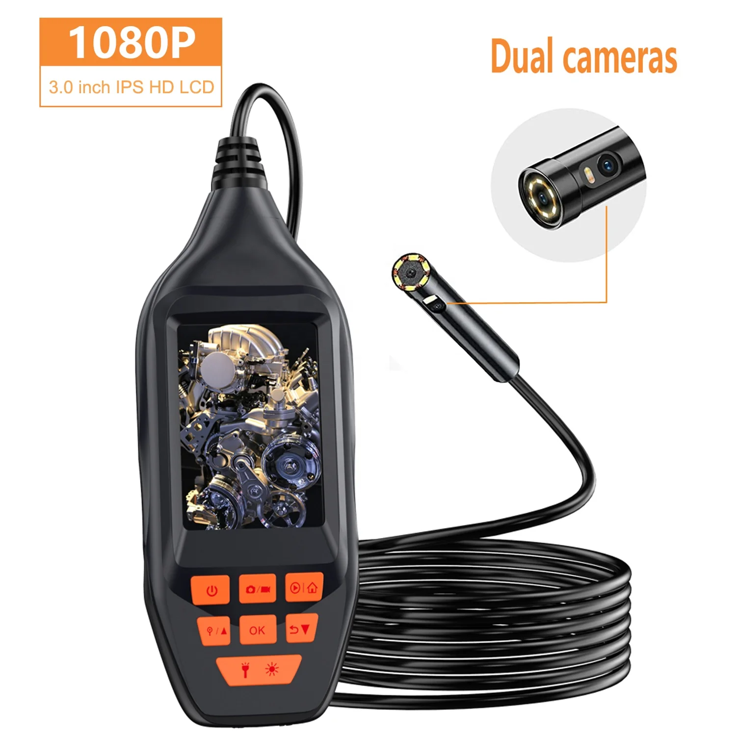 Professional Dual Lens Endoscope Camera 8mm HD1080P Portable IP67 Waterproof Inspection Borescope Camera For Car Repair