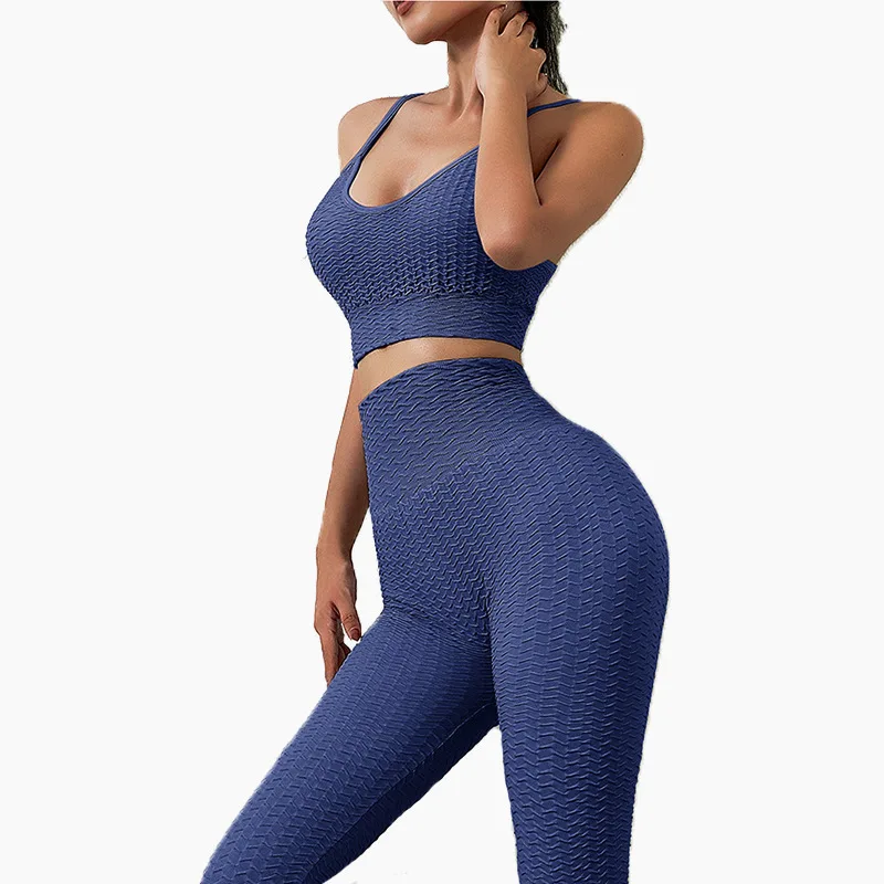 Tiktok Net Red Bubble Cloth Yoga Suit Leggings Female Sling Jacquard Sports Fitness Suit For Women