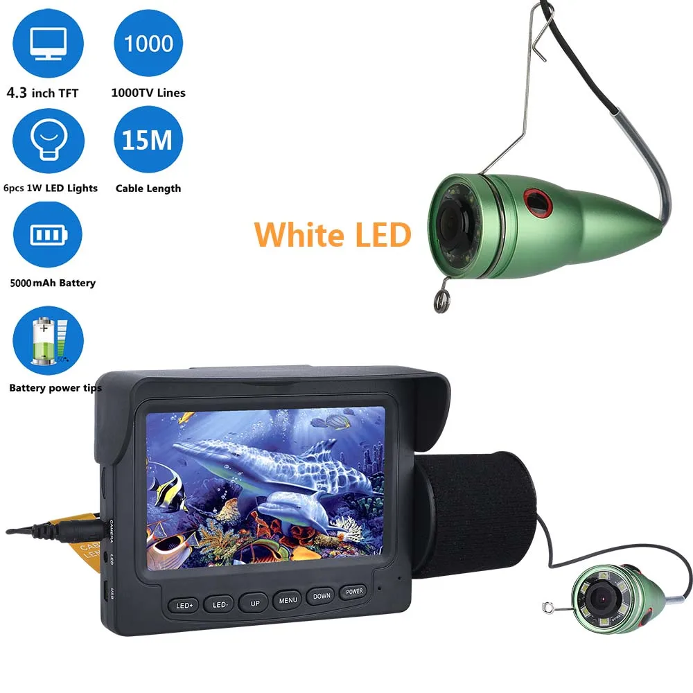 4.3 inch 15M 1200TVL Underwater Fishing Camera Monitor with 6PCS 6W IR LED Night Vision Camera For ice Fishing