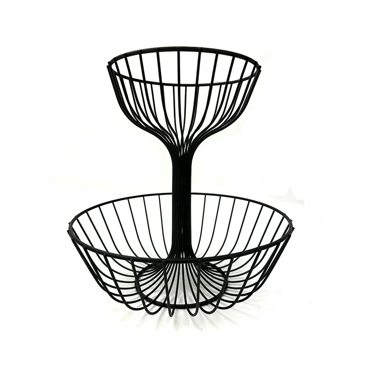 Factory direct kitchen 2 tiers metal wire fruit vegetable storage basket