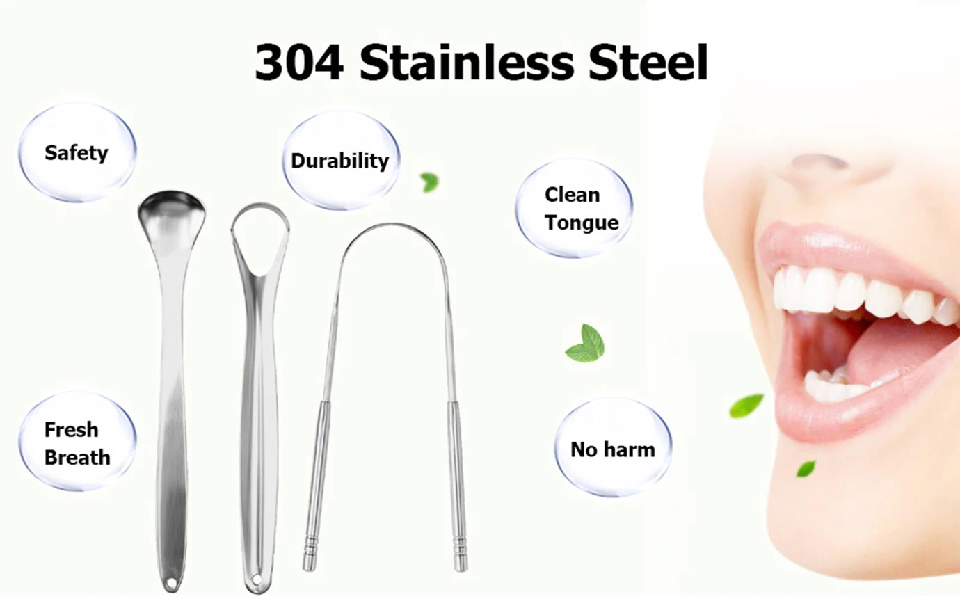 
Professional Reusable Stainless Steel com pact Tongue Scraper Cleaner set Reduce Bad Breath tongue spatula 