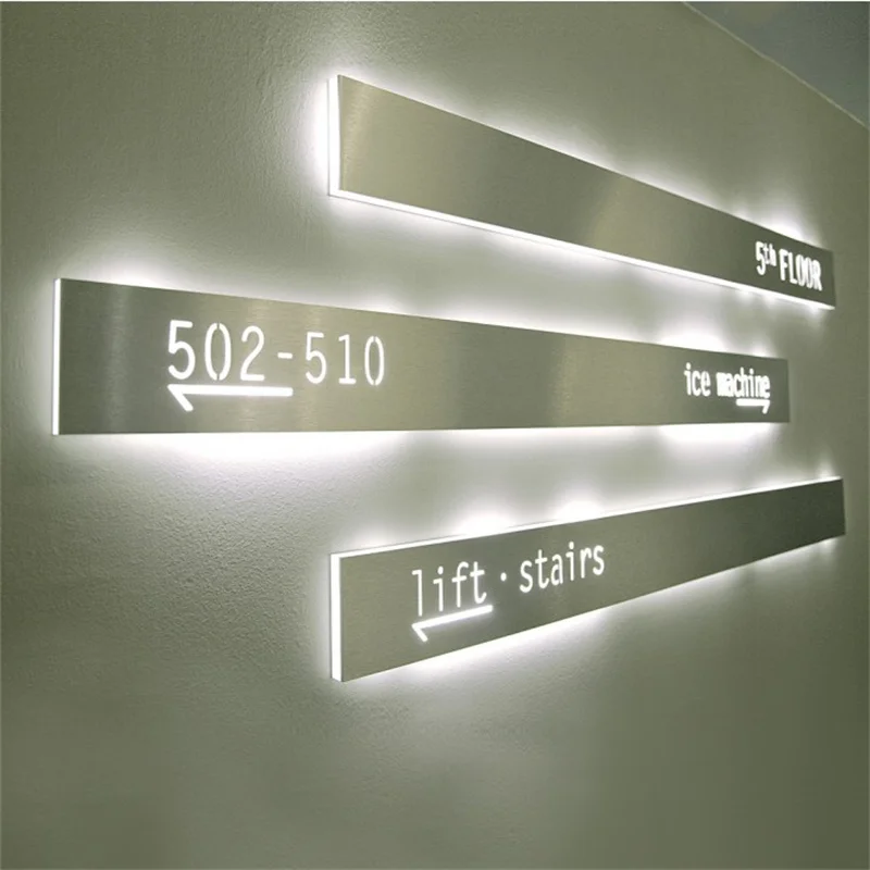 Different style Hospital Mirror Metal Number Hotel Name Design Aluminum Led Office Custom Logo Business Acrylic Plate Door Sign