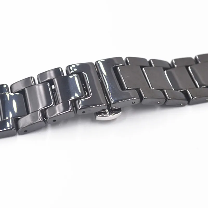 18mm 20mm 22mm fabulous full Ceramic watch  bracelet deluxe black Wristwatch Band with elegant butterfly clasp