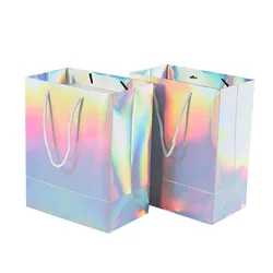 Fancy gradient holographic color cosmetic makeup clothing packaging bag skincare clothes t shirt shopping gift paper packing bag