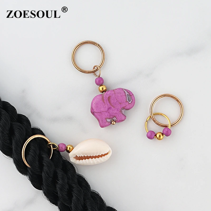Zoesoul Wholesale Purple Elephant Shell Dreadlock Ring Loc Jewelry set Hair Jewelry