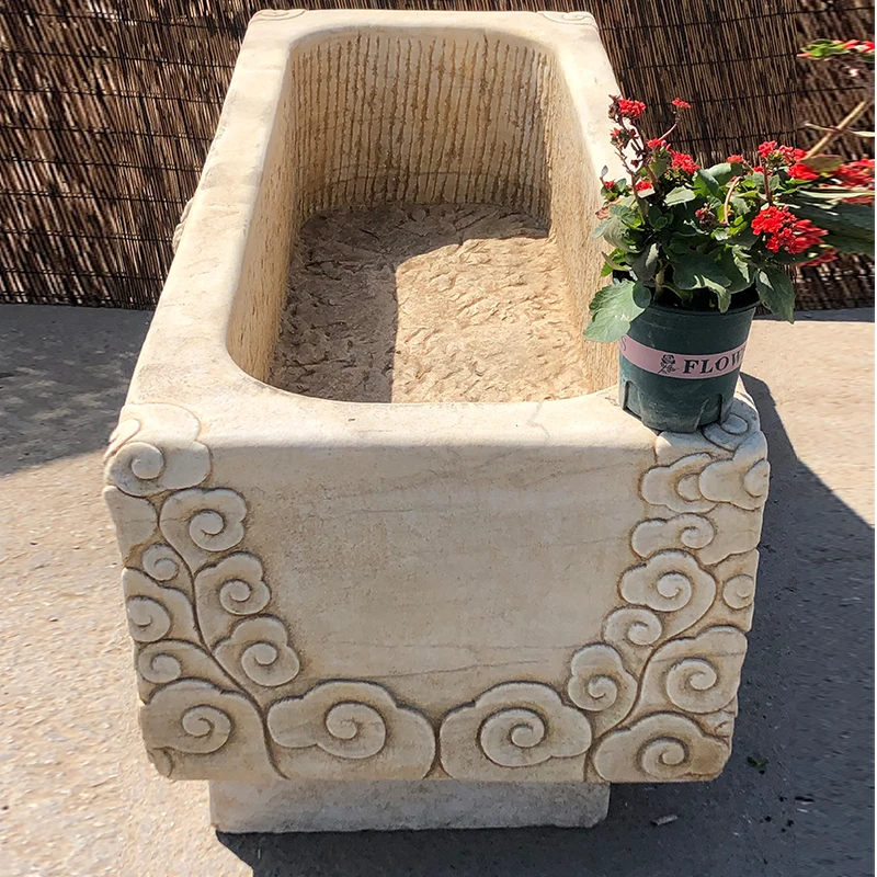 Hand-carved folk stone tools Large embossed flowerpot antique fish tank stone manger ancient handicrafts stone carving unique