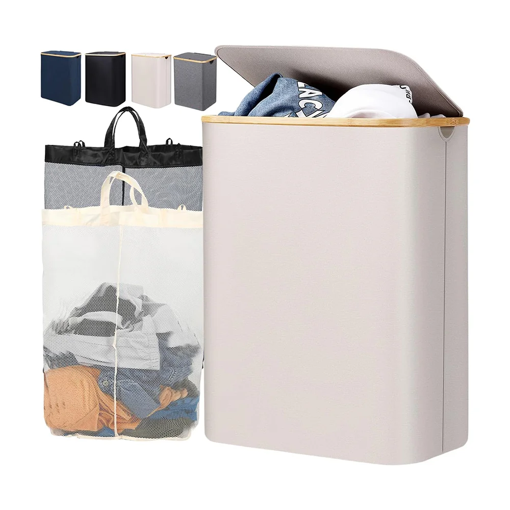 Large Bamboo Laundry Hamper Collapsible Laundry Hamper with Handles Durable Storage Basket for Clothes Toys Laundry Hampers
