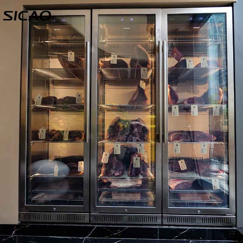 SICAO Custom 304 Stainless Steel Beef Steak Meat Dry Aging Aged Cooler Refrigerator Fridge Display glass Dry Dri Ager Cabinet