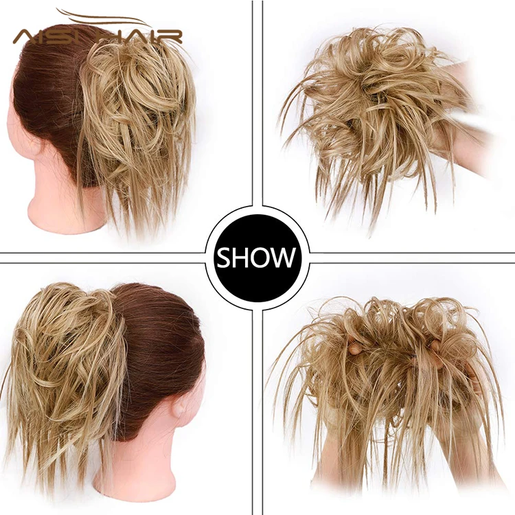 Synthetic Donut Blonde Chignon Curly Bun Pad Chignon Elastic Band Ribbon Ponytail Rope Rubber Hair Extension For Women