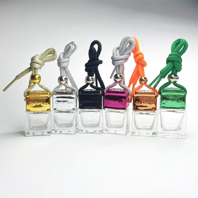 Hot Empty Refillable Car Perfume Bottles Hanging Car Air Freshener Bottle with Gold Silver Black Pink Rose Gold Cover