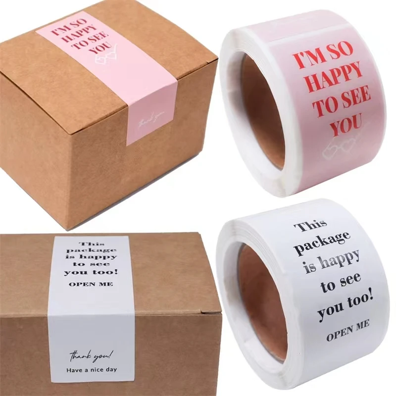 100 sheets/roll pink rectangular sticker gift box seal sticker packaging decoration label sticker