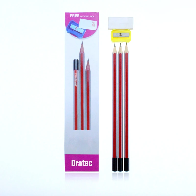 Cheap wholesale school pencil set custom wooden graphite hb pencil in paper box with a free sharpener and erasers