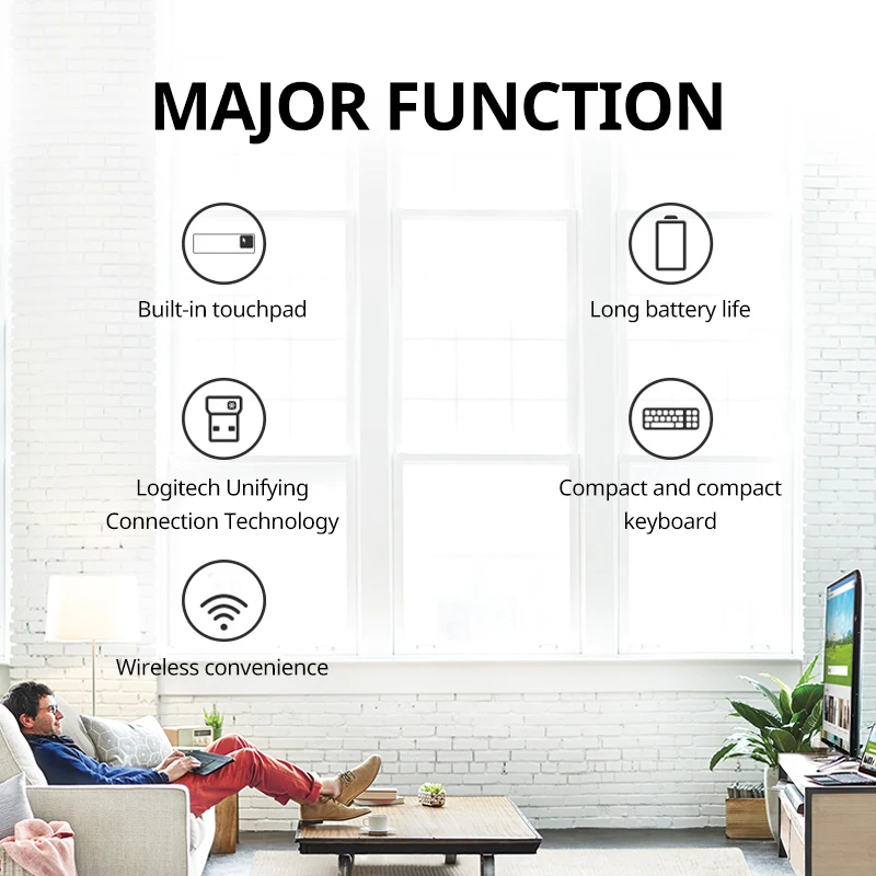 Office Gaming Original Ergonomics Logitech K400 Plus 2.4g Touchpad Black Wireless Touch Keyboard Gaming Laptop Pc