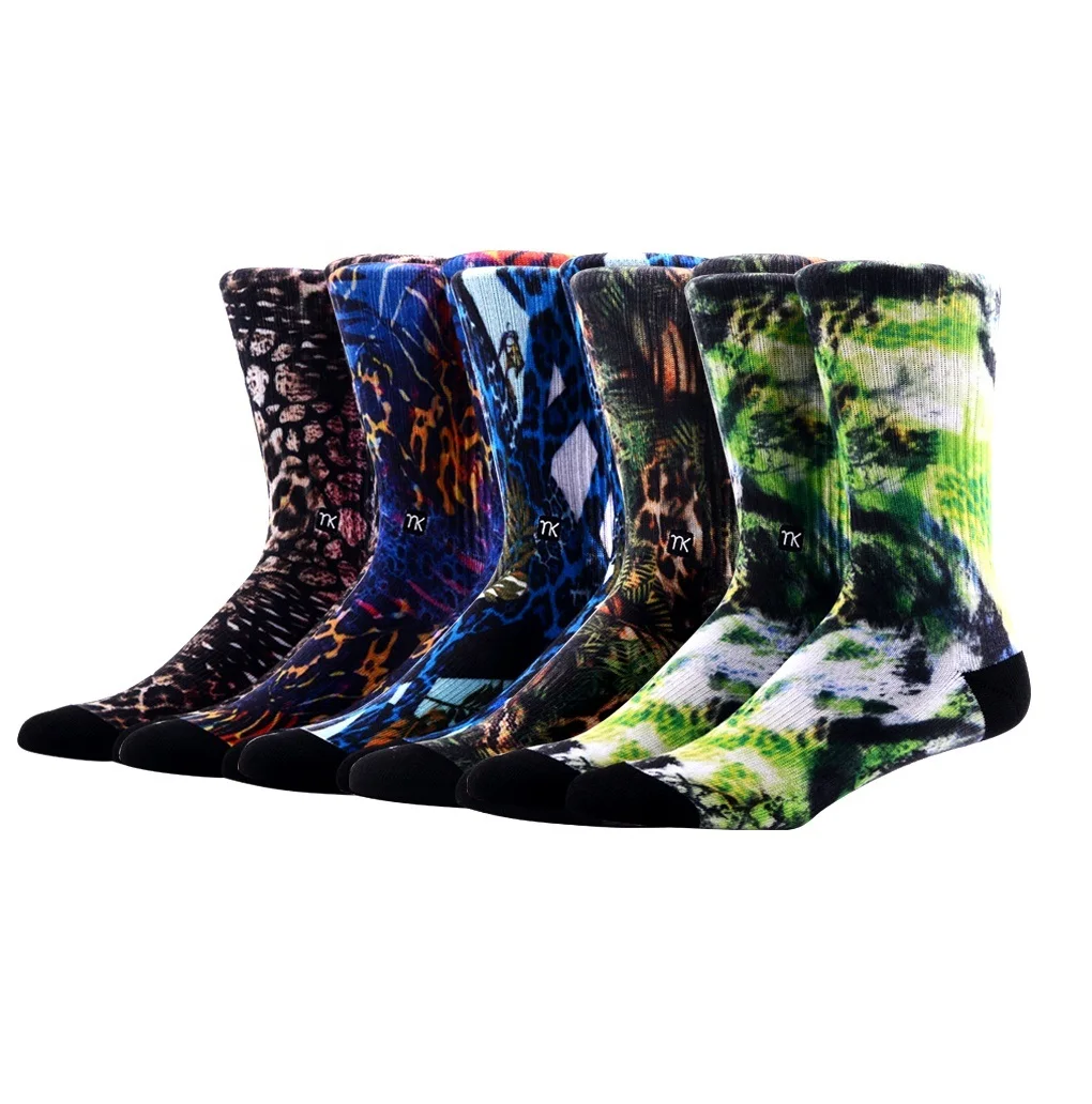 Pattern 3D 360 Printing Compression Custom Logo Design Jungle Style Terry Crew 360 Digital Print Sublimation Socks