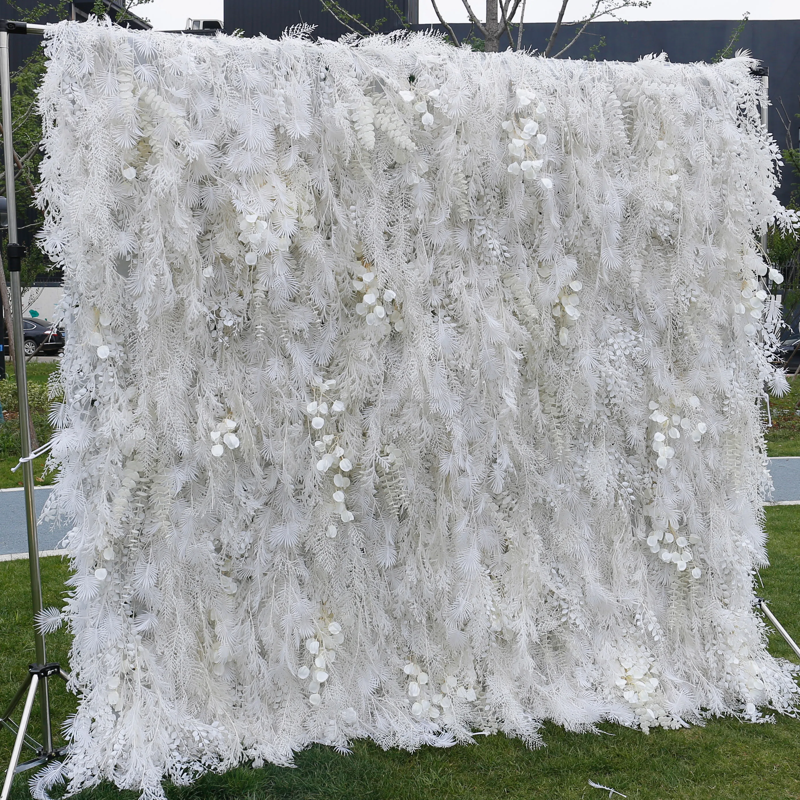 Wedding Decor Artificial Feather Grass Flowewall Panel Art Fabric Cloth 3d Roll Up Pampas Grass Flower Wall Backdrop