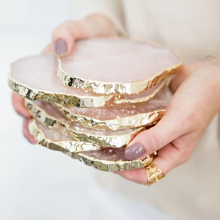
semi precious stone crystal crafts platter Amethyst tray cup coaster 