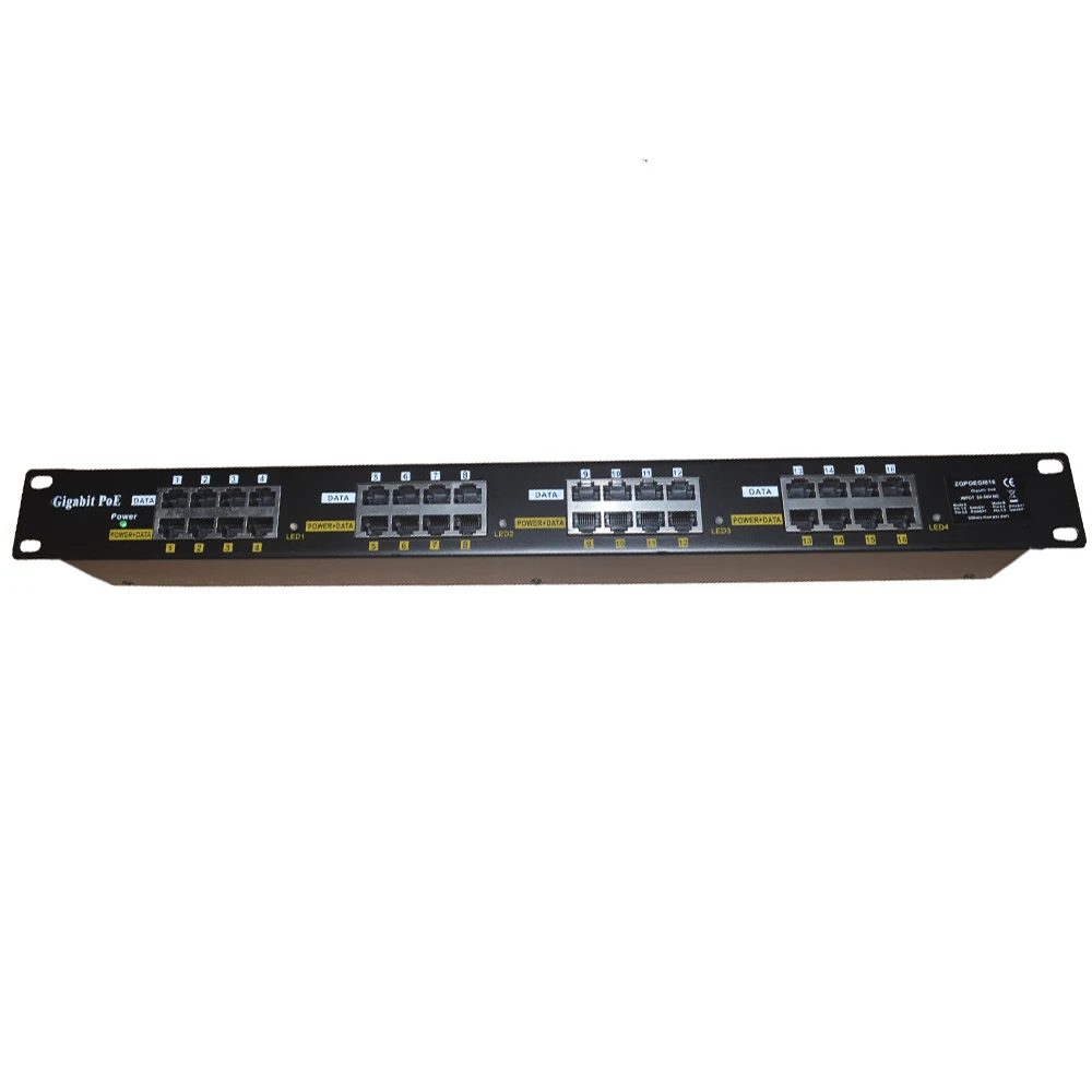 Rack mount Gigabit Passive POE Panel 24v 48v 56v PoE Injector 16 Port for Wireless AP