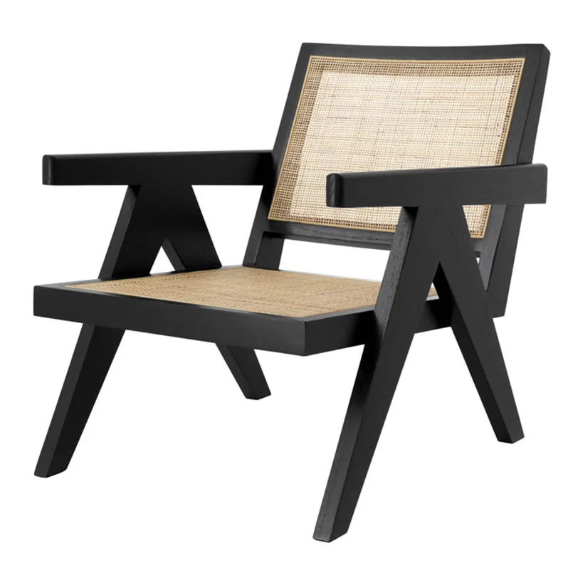 Cheap European Cane Rustic Hand Chair Solid Wood Frame Armchair Rattan Dining Chairs