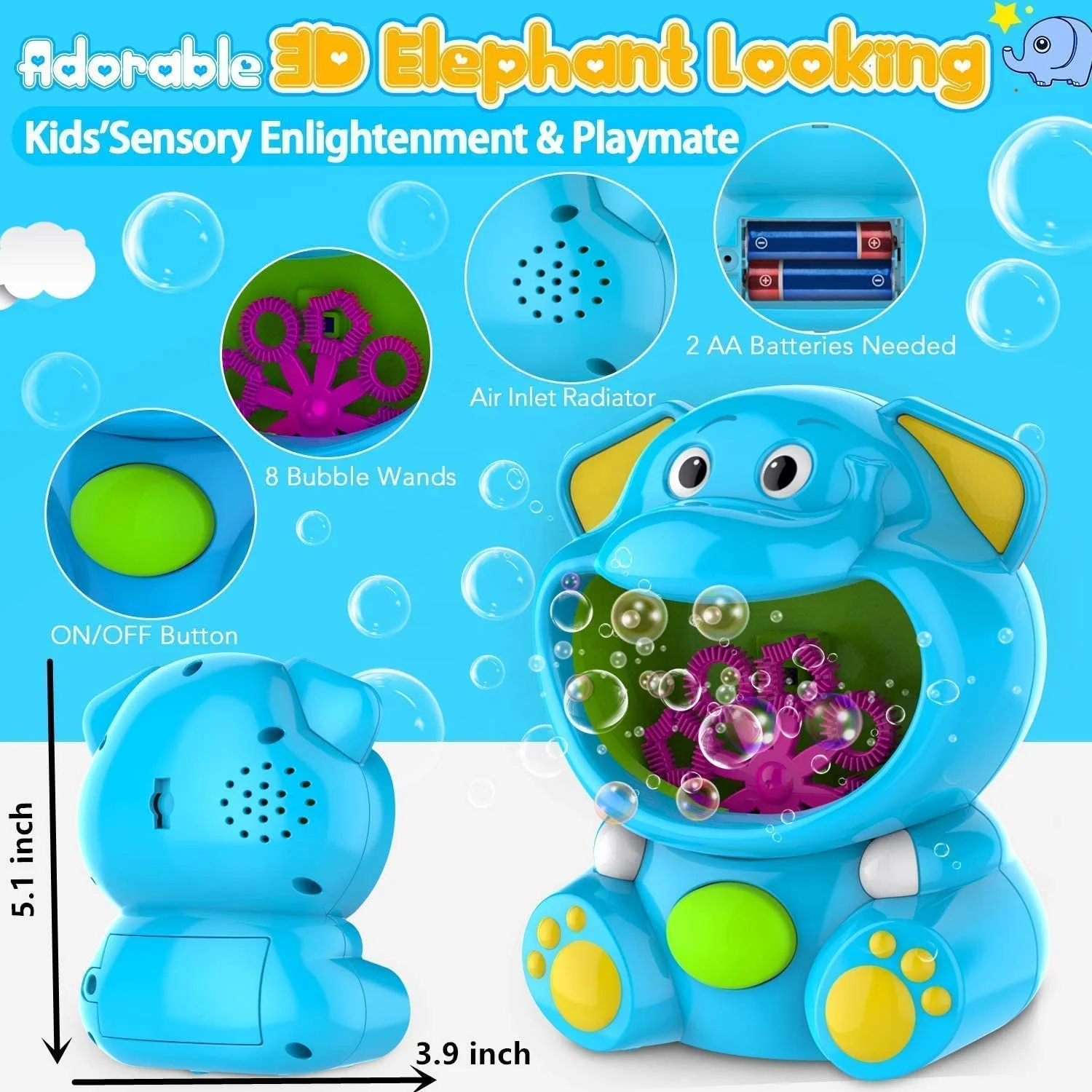 P&C Toys Bubble Fun Automatic Animal (Dog, Hippo, Elephant) Bubble Maker Machine Kids Toddlers Outdoor Party Play 4oz (118ml)