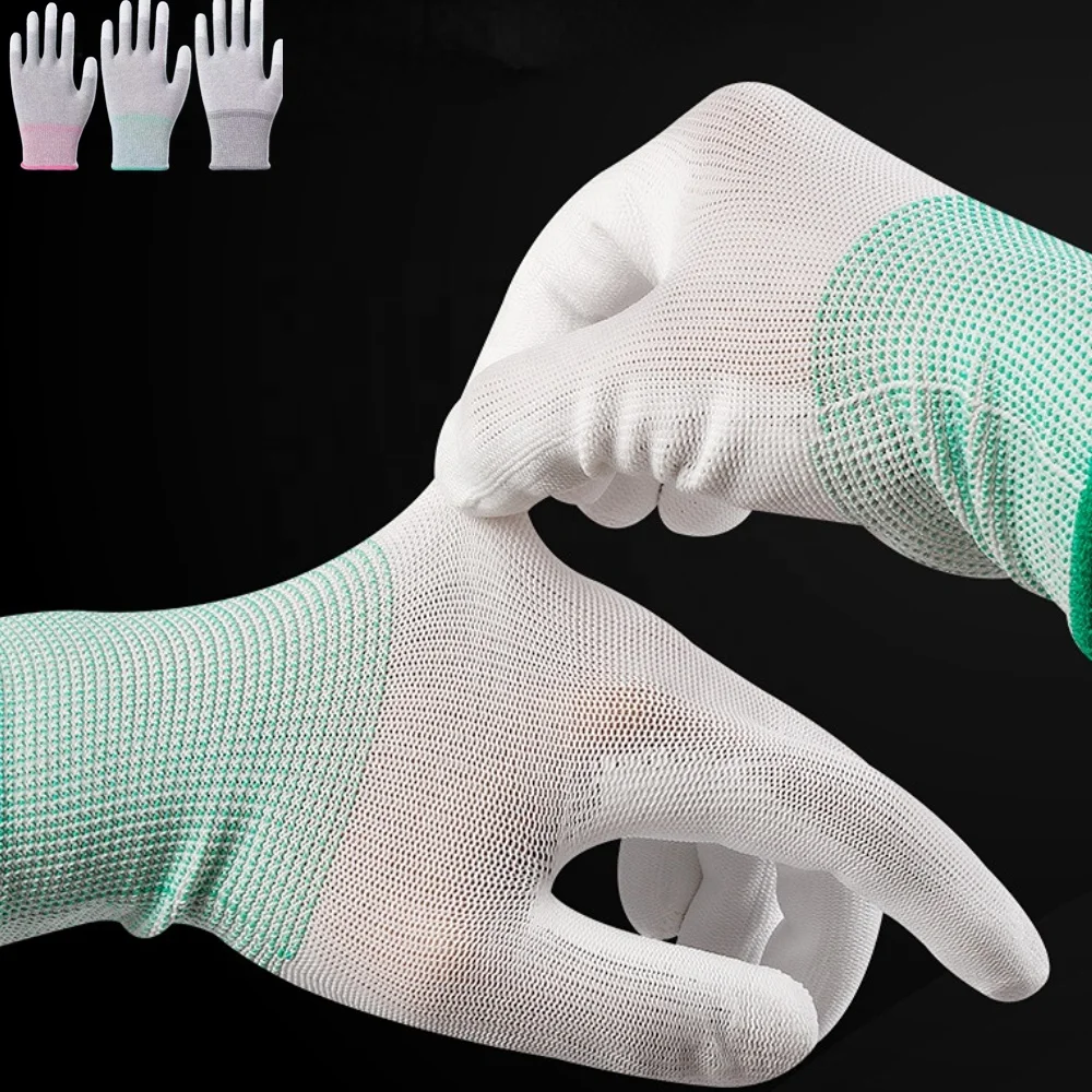 CUSTOM carbon touch screen Anti Static ESD Electronic nylon pu finger coated protection safety working labor gloves for work
