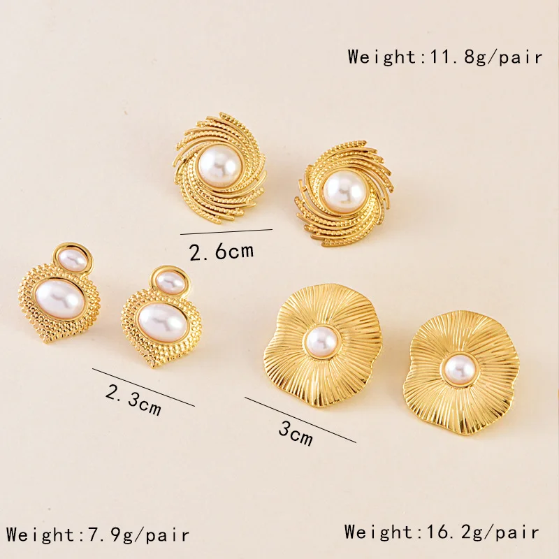 Fashion exaggeration Earrings Stainless Steel Flower earrings Pearl set spiral hurricane shaped pearl studs woven earrings