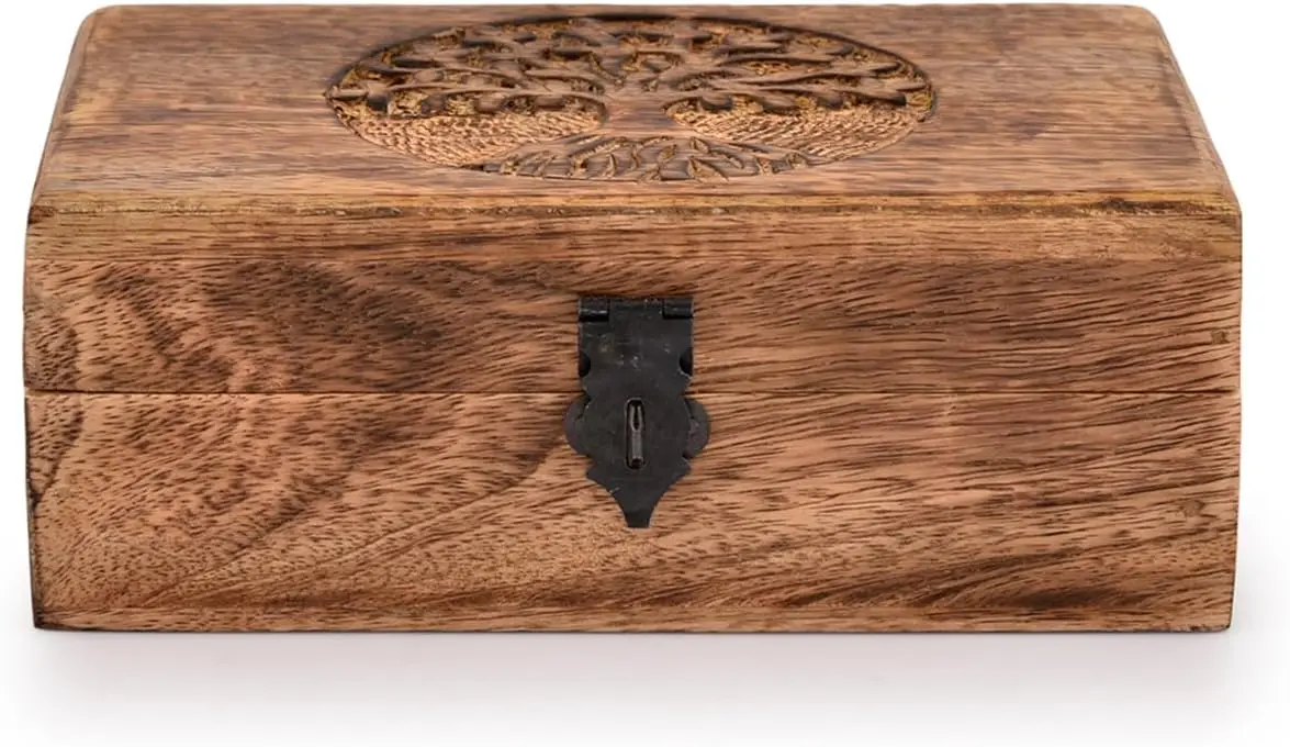 Handmade Mango Wood Tree of Life Engraving Beautifully Keepsake Box Jewellery Organiser Unique Gift Ideas for Men & Women