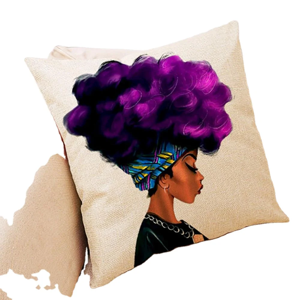 2022 Latest Style Luxury Design African Black Woman Pattern Printed Linen Cushion Cover Pillow Case For Sofa Couch Home Decor