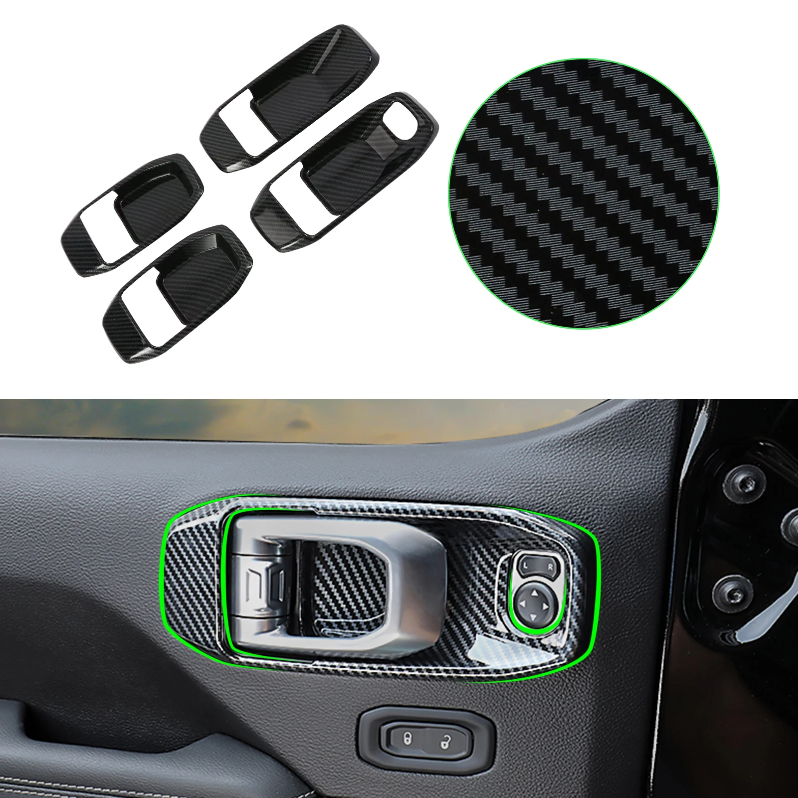 ABS углеродное волокно внутреннее украшение боковая внутренняя дверная ручка молдинг протектор крышка наклейка чаша Trims для Jeep Wrangler 2018