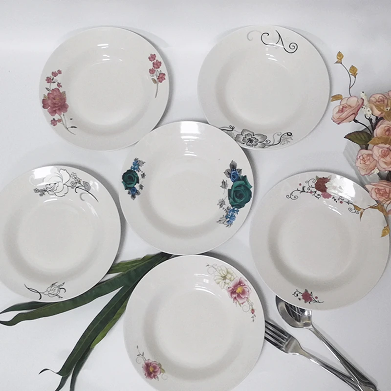 Customized Design Round Shape Ceramic Porcelain 8 inch round cut edge Dinner soup flat Plate dishes for cambodia marekt factory