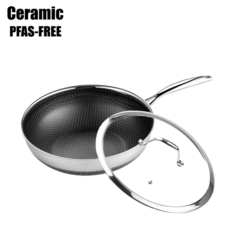Modern Style  G7 Ceramic Wok Induction Cooker Double Etching Cooking  Pan Honeycomb Wok Pans