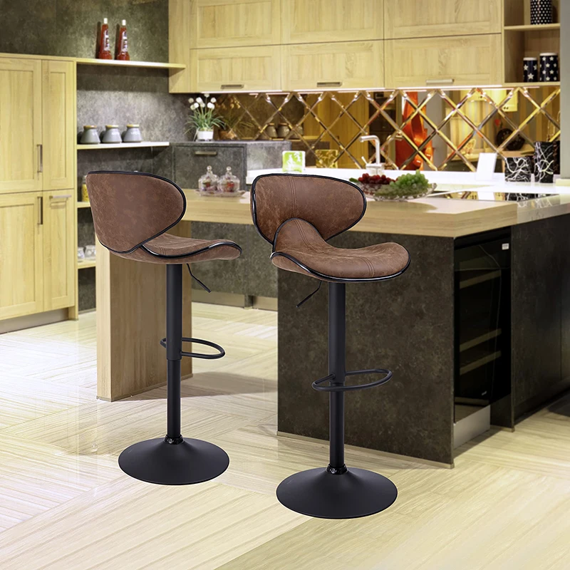 Bar Stools Set Of 2 Swivel Footrest Back Height Adjustable Retro Brown Bar Stools For Kitchen Counter