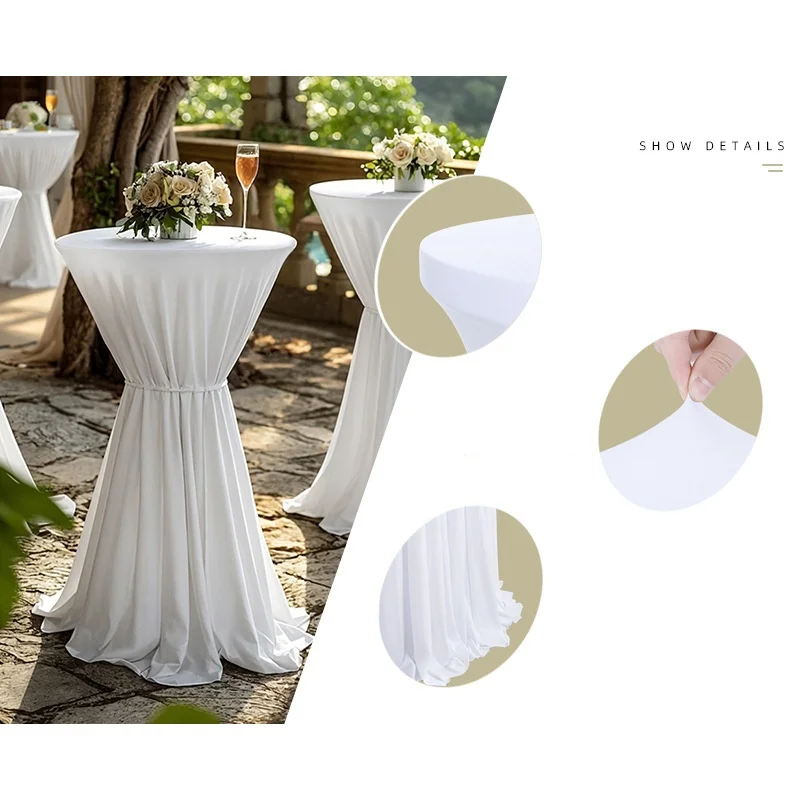 Solid Color Round Table Cloth for Hotel Conference Cocktail or Banquet High Feet Bar Table Skirt for Wedding Decorations