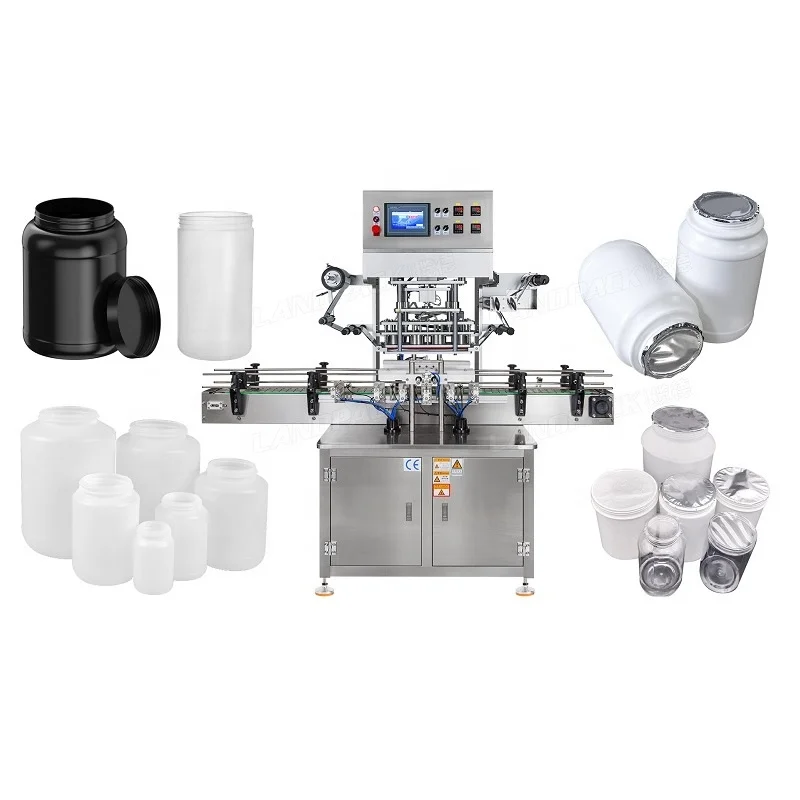 Fully Automatic 4 Heads Plastic Round Bottle Aluminium Roll Film Foil Lid Sealing Machine