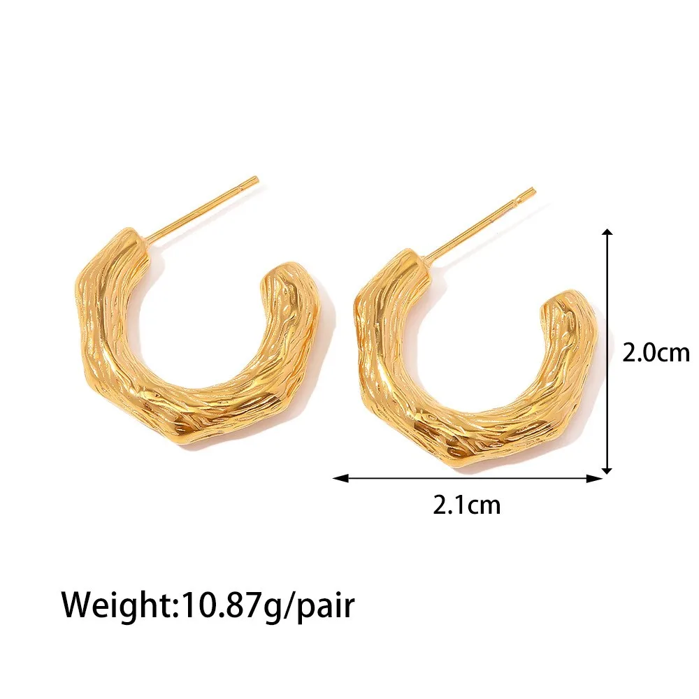 Chic Chunky Jewelry 18K Gold Plated Stainless Steel Lava Hammered Embossed Geometric Hoop Earrings