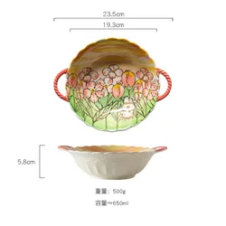 ins flutter butterfly pink rabbit double ear bead soup bowl household fruit and vegetable salad bowl