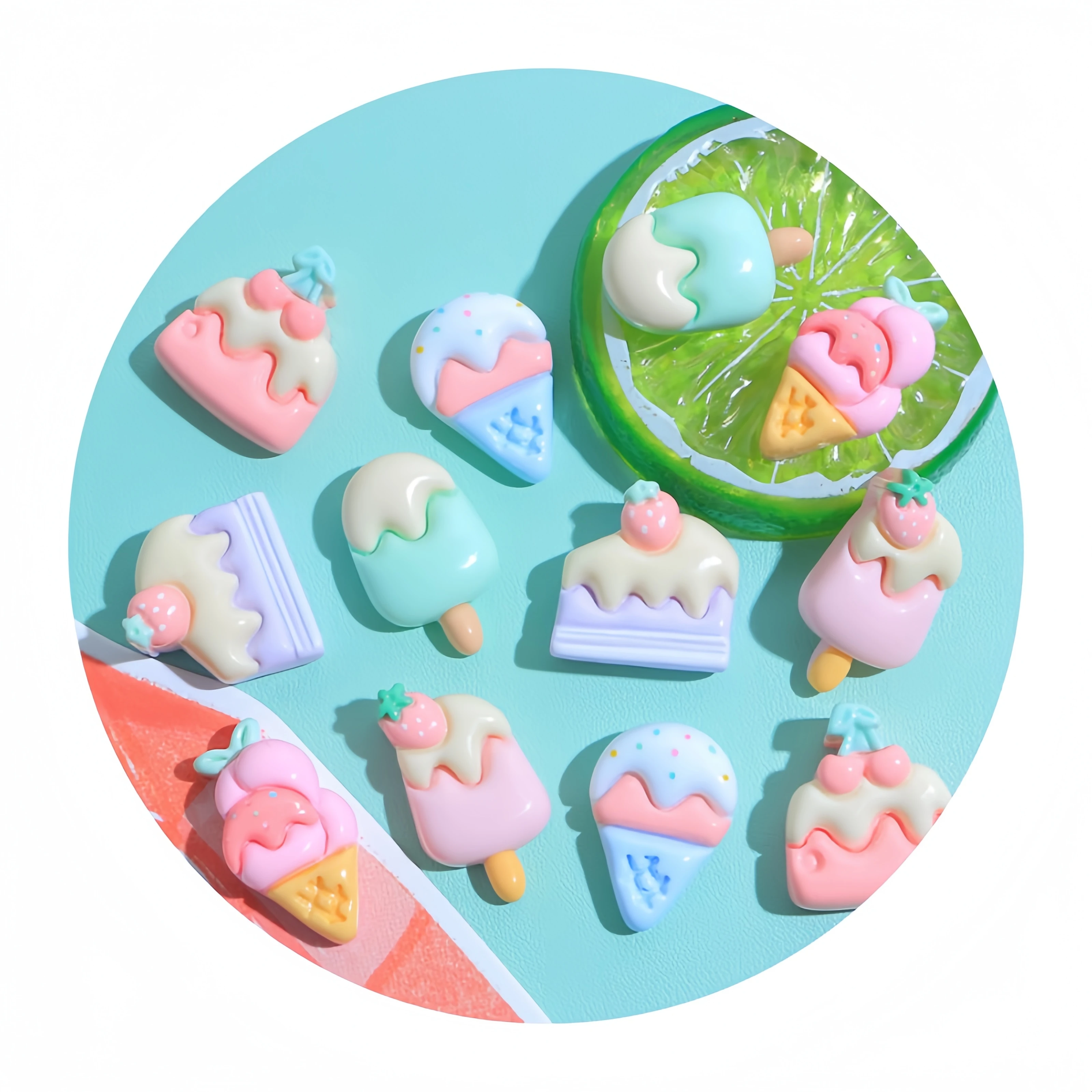 Hot selling color cake ice cream decoration charm resin accessories DIY production hair clip keychain material resin crafts
