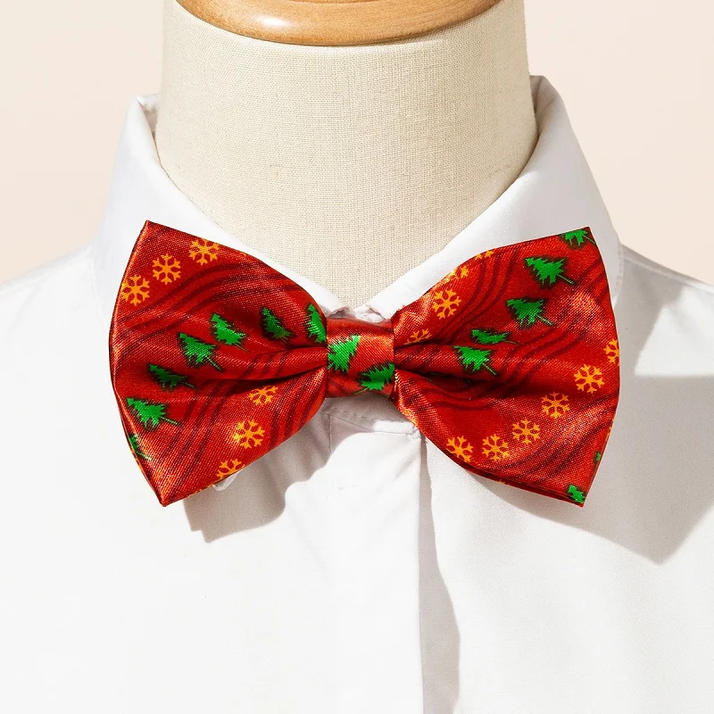 Wholesale Christmas Tree Pattern Printed Custom Polyester Jacquard Party Red Bow Tie Cravat Christmas Women Cravats