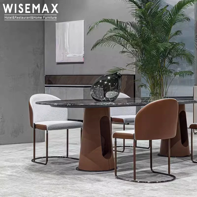 WISEMAX FURNITURE Modern luxury metal and leather dining chair stainless steel patchwork backrest dinning chair hotel villa