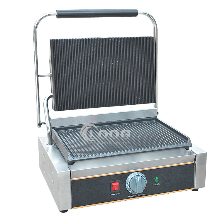 Commercial Sandwich Panini Press Grill Full Grooved Plate Electric Contact Grill Commercial Panini Press