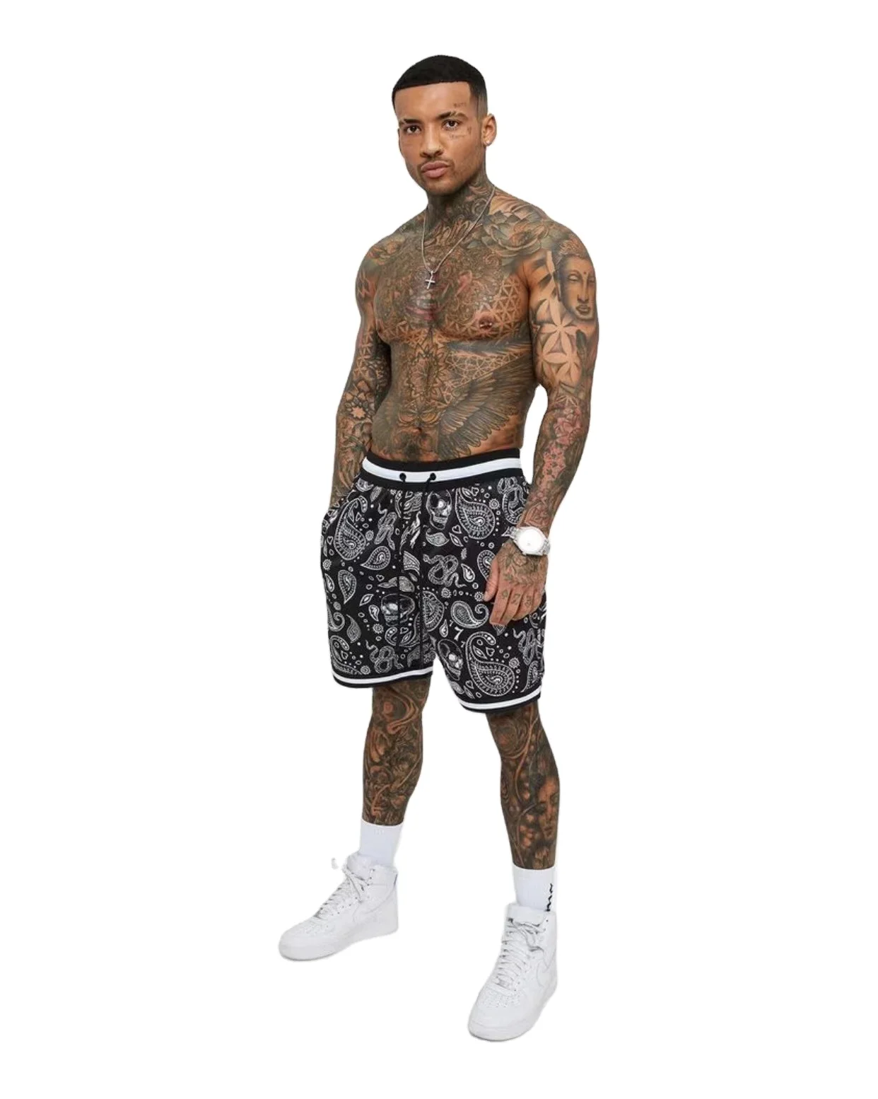 2024 Mens Custom Skeleton Paisley Bandana Print Shorts Fitness Sports Pants Summer Basketball Gym Workout Polyester Mesh Shorts