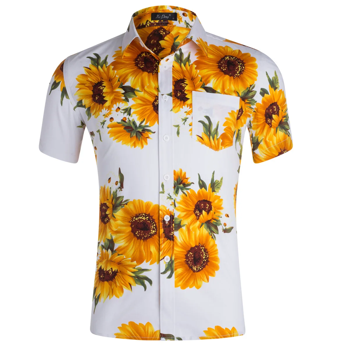 Hot Sale Cotton Digital Hawaii Sunflower Print Men Shirts Custom Design Summer Short Sleeve Floral Shirt For Men Camicie Da Uomo