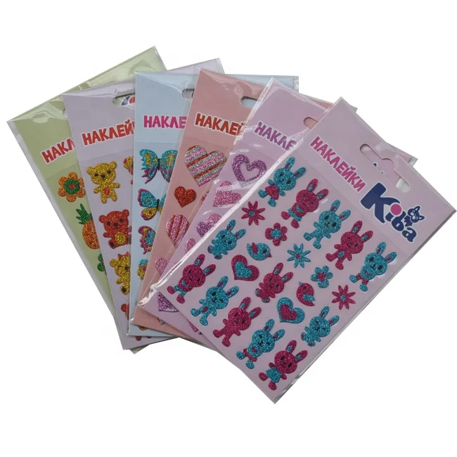 Custom printing colorful heart shaped self adhesive glitter stickers
