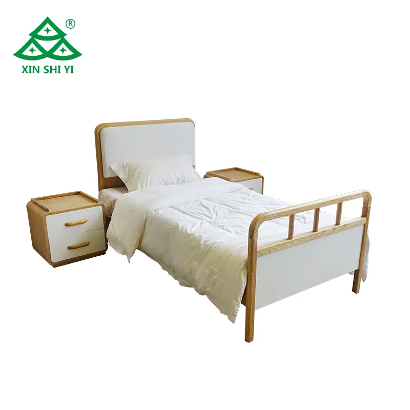 Bedroom Furniture SetSingle Solid Wood Bed With Leather Upholstery Headboard With Two Night Stand