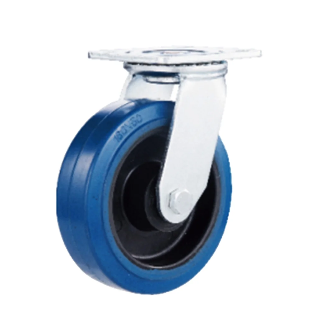 Fixed Trolly Wheel Caster Wheel Swivel Heavy Duty Elastic Blue Rubber Caster Wheels Rubber Caster