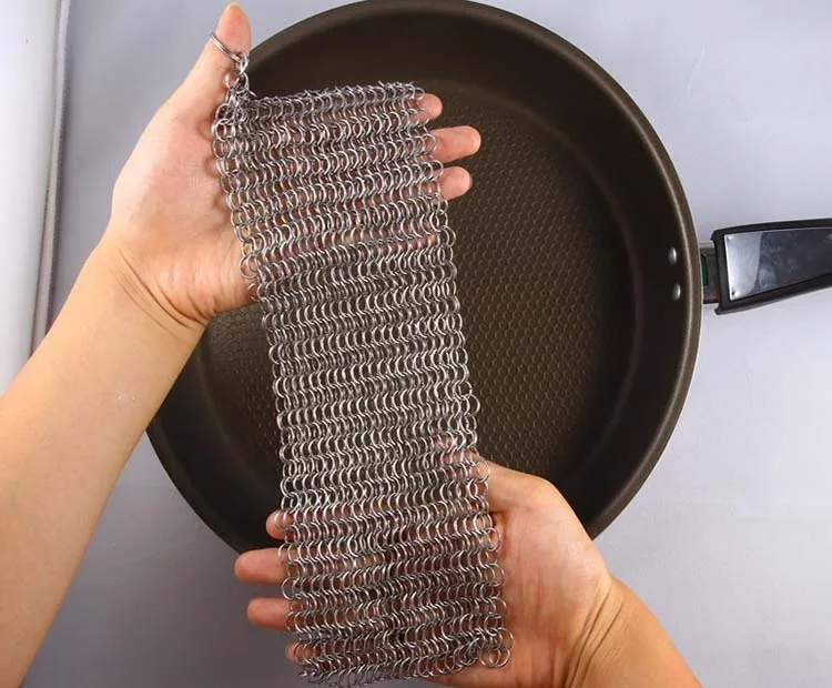 Stainless Steel Chainmail Ring Scrubber Cast Iron Skillet Pot Cleaner