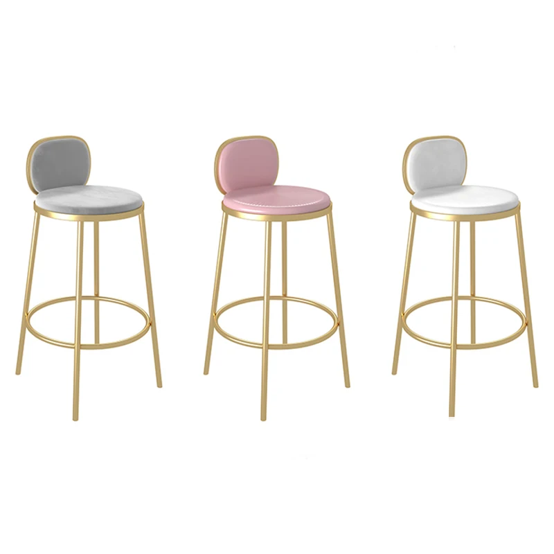 Y024 Modern jewelry store chairs stainless steel front desk upholstered leather cash registers high stools bar backrest chairs