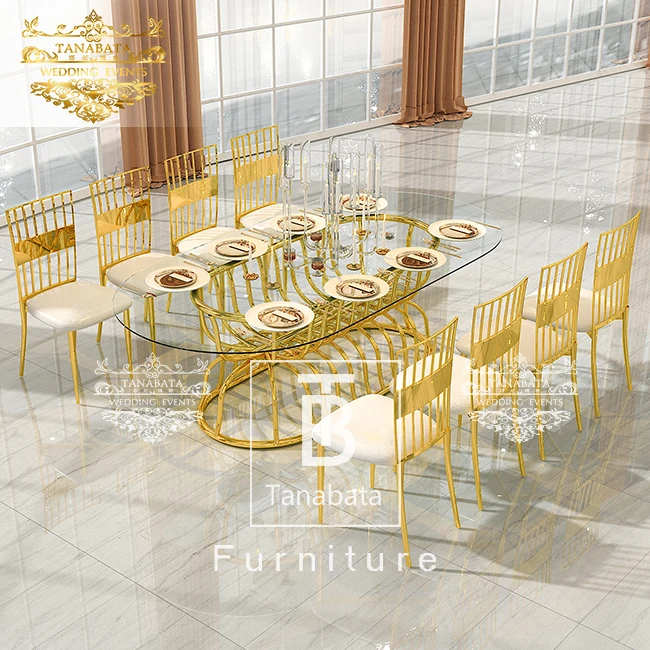 king golden metal legs stainless steel 10 seater wedding dining table
